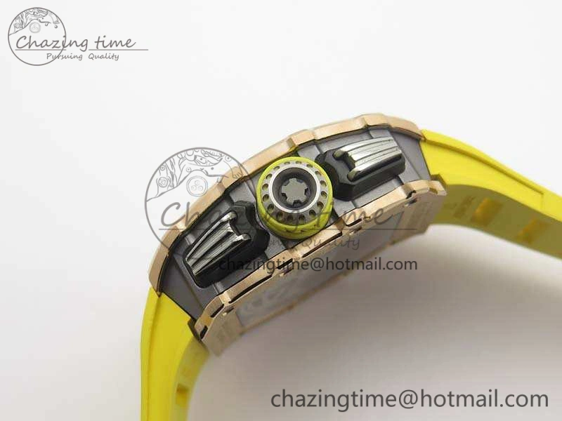 RM011 RG Chronograph SS Case KVF 1:1 Best Edition Crystal Skeleton Dial On Yellow Rubber Strap A7750
