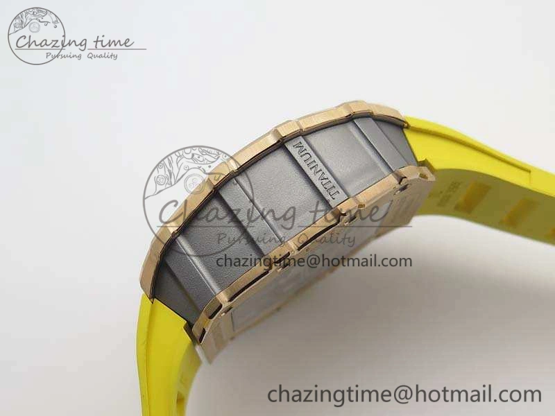 RM011 RG Chronograph SS Case KVF 1:1 Best Edition Crystal Skeleton Dial On Yellow Rubber Strap A7750