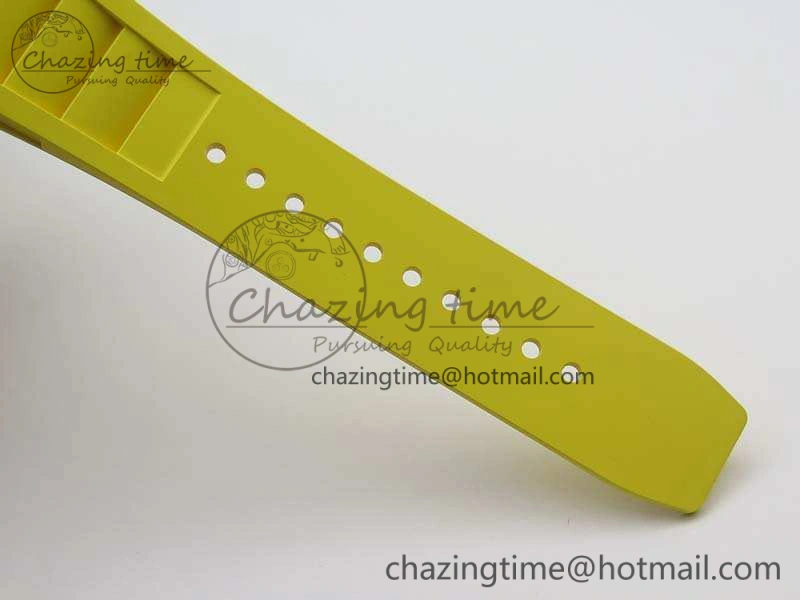 RM011 RG Chronograph SS Case KVF 1:1 Best Edition Crystal Skeleton Dial On Yellow Rubber Strap A7750