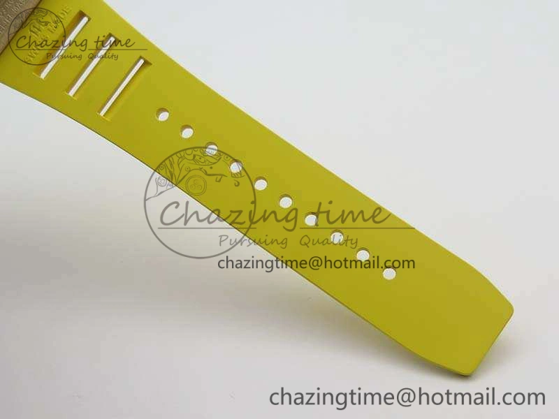 RM011 RG Chronograph SS Case KVF 1:1 Best Edition Crystal Skeleton Dial On Yellow Rubber Strap A7750
