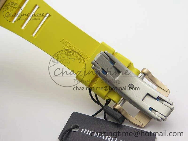 RM011 RG Chronograph SS Case KVF 1:1 Best Edition Crystal Skeleton Dial On Yellow Rubber Strap A7750