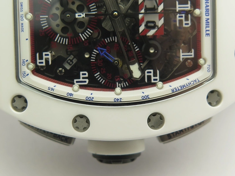 RM011 Real White Ceramic Case Chrono KVF 1:1 Best Edition Crystal Skeleton Dial Blue Markers On Rubber Strap A7750
