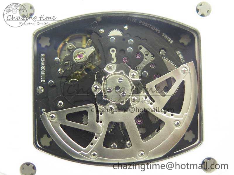 RM011 Real White Ceramic Case Chrono KVF 1:1 Best Edition Crystal Skeleton Dial Blue Markers On Rubber Strap A7750