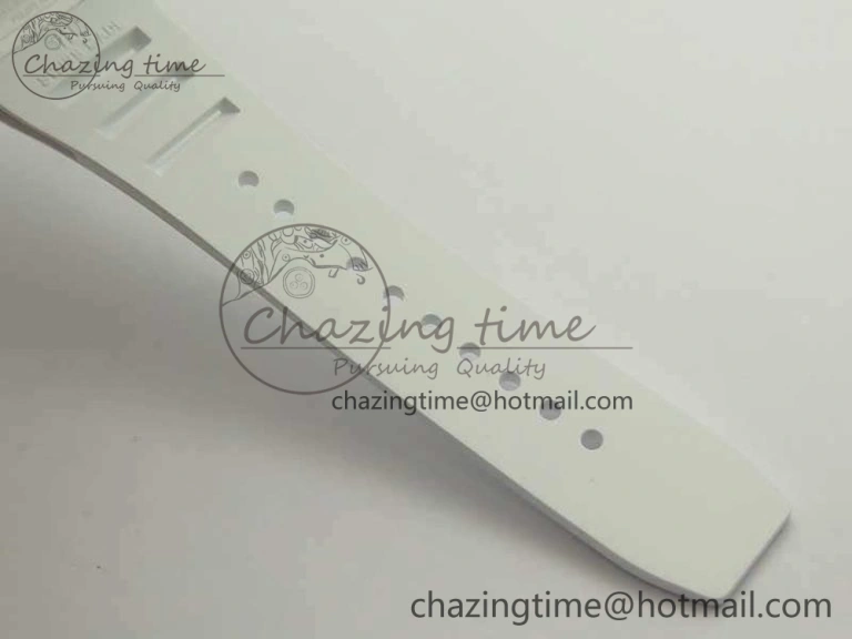 RM011 Real White Ceramic Case Chrono KVF 1:1 Best Edition Crystal Skeleton Dial Blue Markers On Rubber Strap A7750