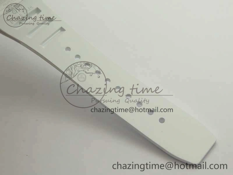 RM011 Real White Ceramic Case Chrono KVF 1:1 Best Edition Crystal Skeleton Dial Blue Markers On Rubber Strap A7750