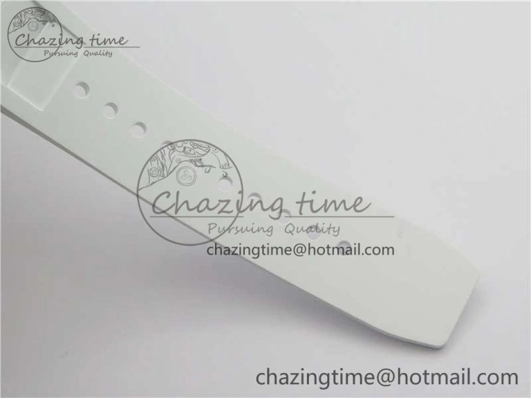 RM011 Real White Ceramic Chronograph KVF 1:1 Best Edition Crystal Skeleton Dial Blue on White Rubber Strap A7750
