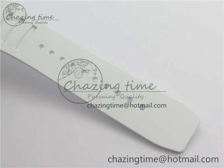 RM011 Real White Ceramic Chronograph KVF 1:1 Best Edition Crystal Skeleton Dial Blue on White Rubber Strap A7750