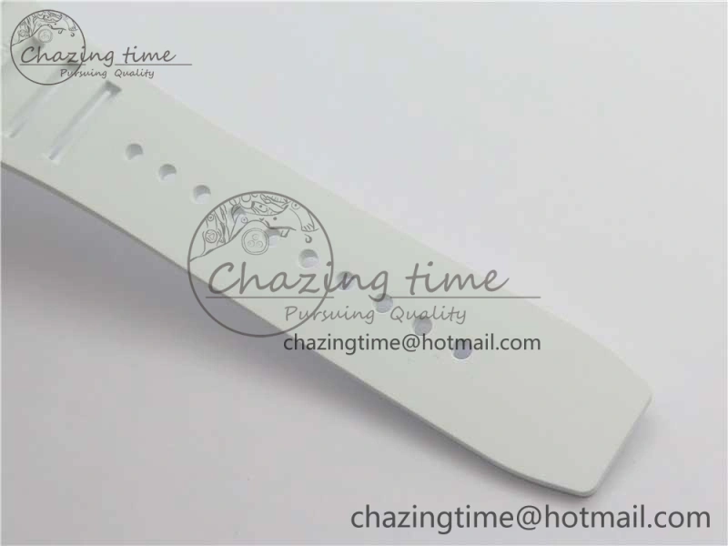 RM011 Real White Ceramic Chronograph KVF 1:1 Best Edition Crystal Skeleton Dial Blue on White Rubber Strap A7750
