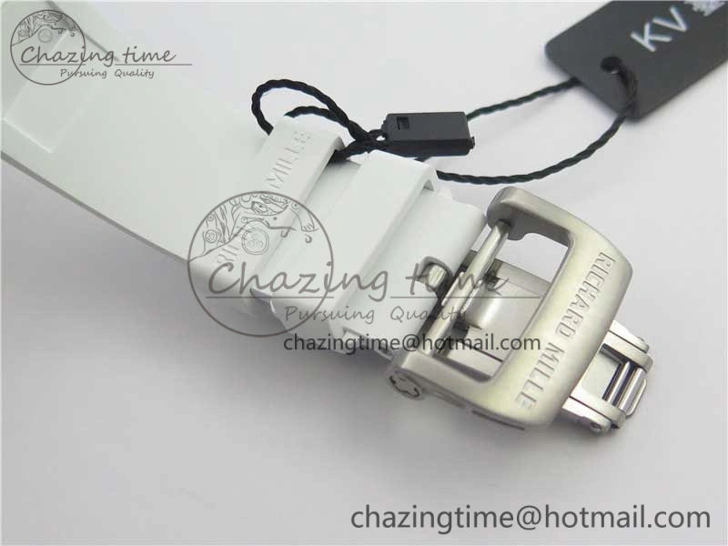 RM011 Real White Ceramic Chronograph KVF 1:1 Best Edition Crystal Skeleton Dial Blue on White Rubber Strap A7750