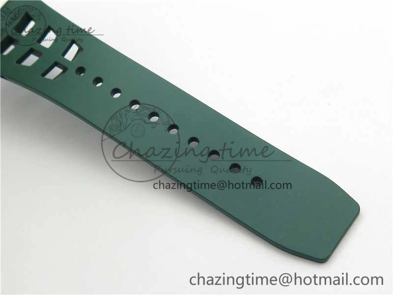 RM011 Real White Ceramic Chronograph KVF 1:1 Best Edition Crystal Skeleton Dial Green on Rubber Strap A7750