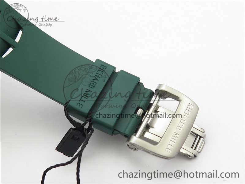 RM011 Real White Ceramic Chronograph KVF 1:1 Best Edition Crystal Skeleton Dial Green on Rubber Strap A7750
