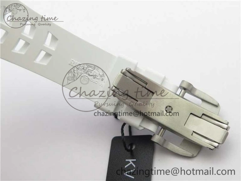 RM011 Real White Ceramic Chronograph KVF 1:1 Best Edition Crystal Skeleton Dial Green on Rubber Strap A7750