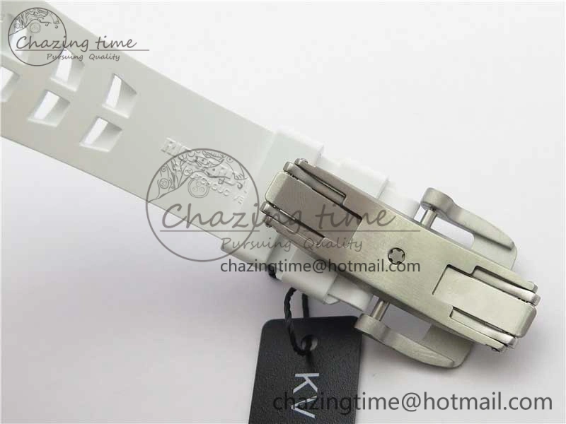 RM011 Real White Ceramic Chronograph KVF 1:1 Best Edition Crystal Skeleton Dial Green on Rubber Strap A7750