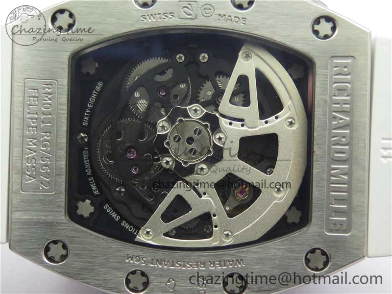 RM011 SS Chrono KVF 1:1 Best Edition Crystal Dial Black on Rubber Strap A7750 V3