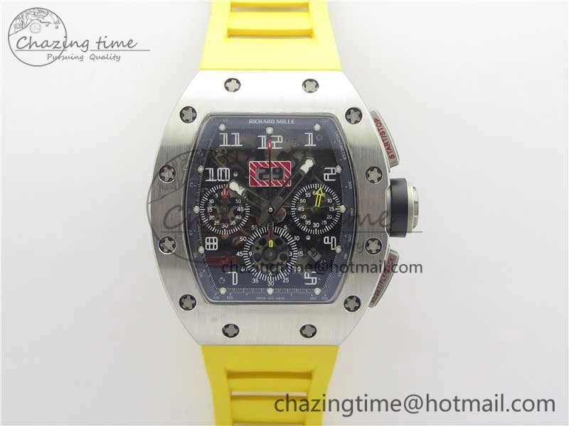 RM011 SS Chrono KVF 1:1 Best Edition Crystal Dial Black on Rubber Strap A7750 V3