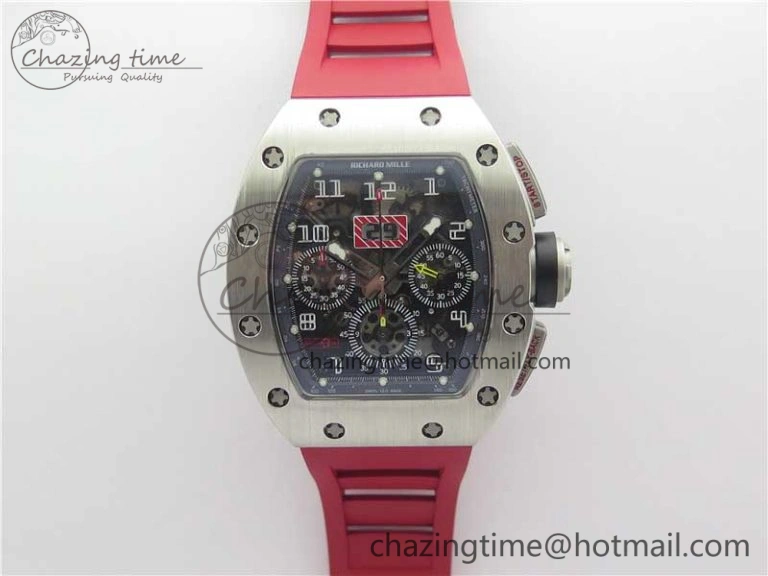 RM011 SS Chrono KVF 1:1 Best Edition Crystal Dial Black on Rubber Strap A7750 V3