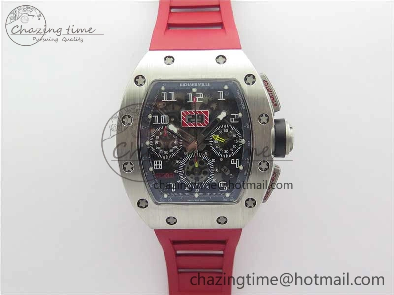 RM011 SS Chrono KVF 1:1 Best Edition Crystal Dial Black on Rubber Strap A7750 V3