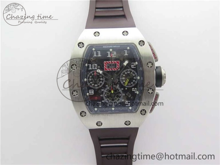 RM011 SS Chrono KVF 1:1 Best Edition Crystal Dial Black on Rubber Strap A7750 V3