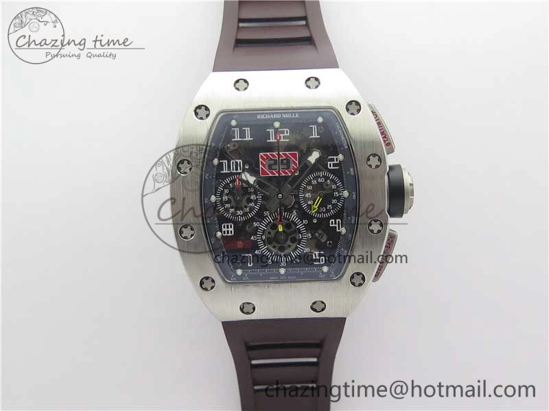 RM011 SS Chrono KVF 1:1 Best Edition Crystal Dial Black on Rubber Strap A7750 V3