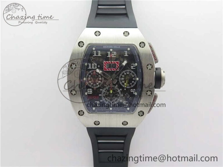 RM011 SS Chrono KVF 1:1 Best Edition Crystal Dial Black on Rubber Strap A7750 V3