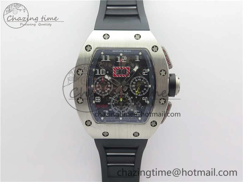 RM011 SS Chrono KVF 1:1 Best Edition Crystal Dial Black on Rubber Strap A7750 V3