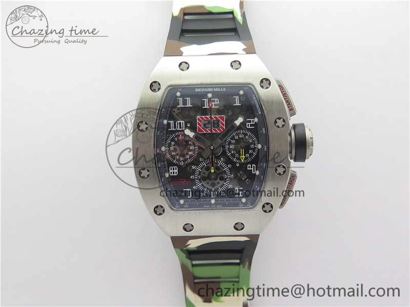 RM011 SS Chrono KVF 1:1 Best Edition Crystal Dial Black on Rubber Strap A7750 V3