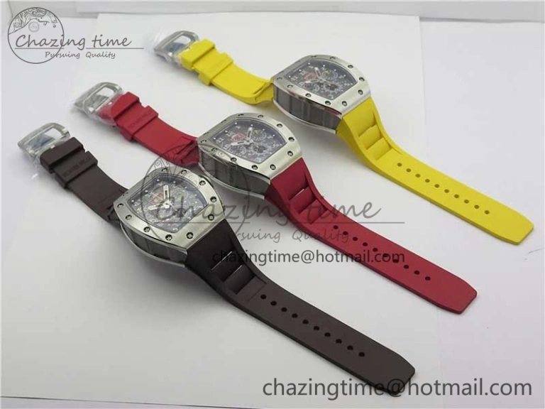 RM011 SS Chrono KVF 1:1 Best Edition Crystal Dial Black on Rubber Strap A7750 V3
