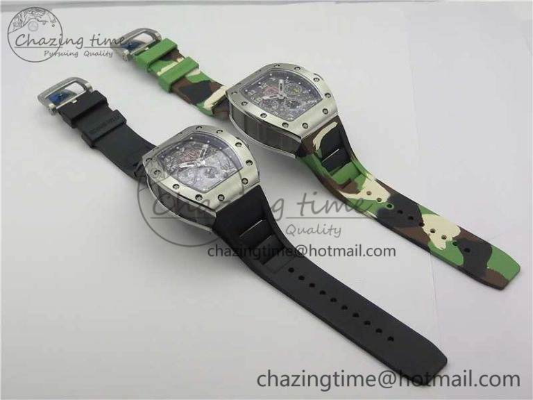 RM011 SS Chrono KVF 1:1 Best Edition Crystal Dial Black on Rubber Strap A7750 V3