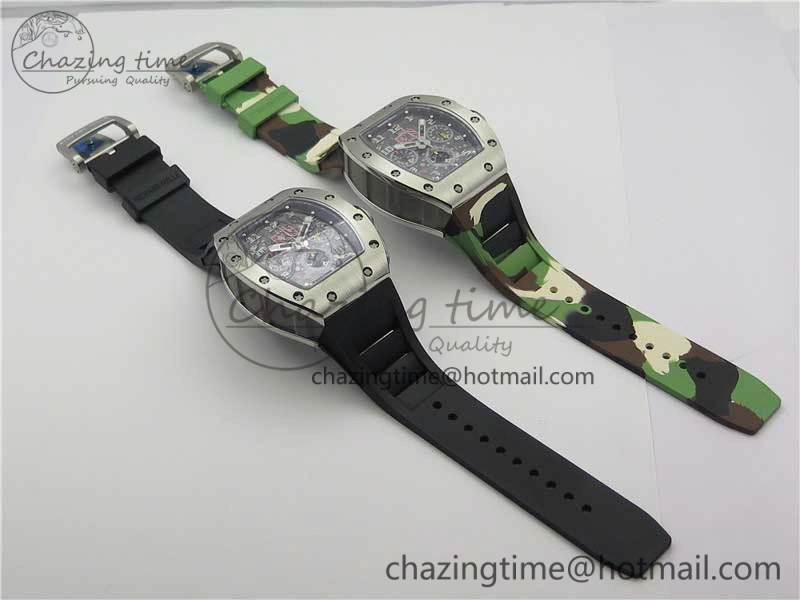 RM011 SS Chrono KVF 1:1 Best Edition Crystal Dial Black on Rubber Strap A7750 V3