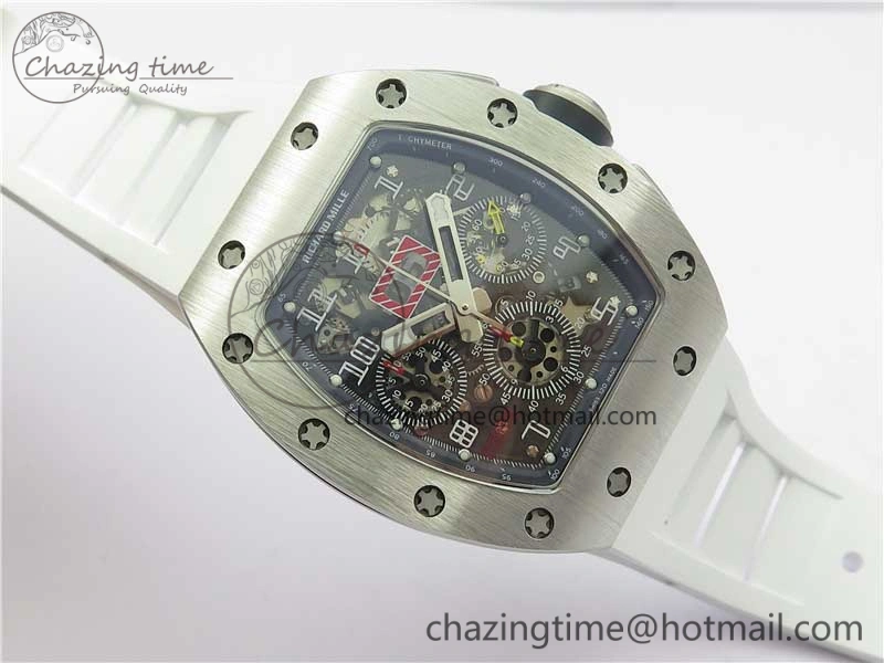 RM011 SS Chrono KVF 1:1 Best Edition Crystal Dial Black on Rubber Strap A7750 V3