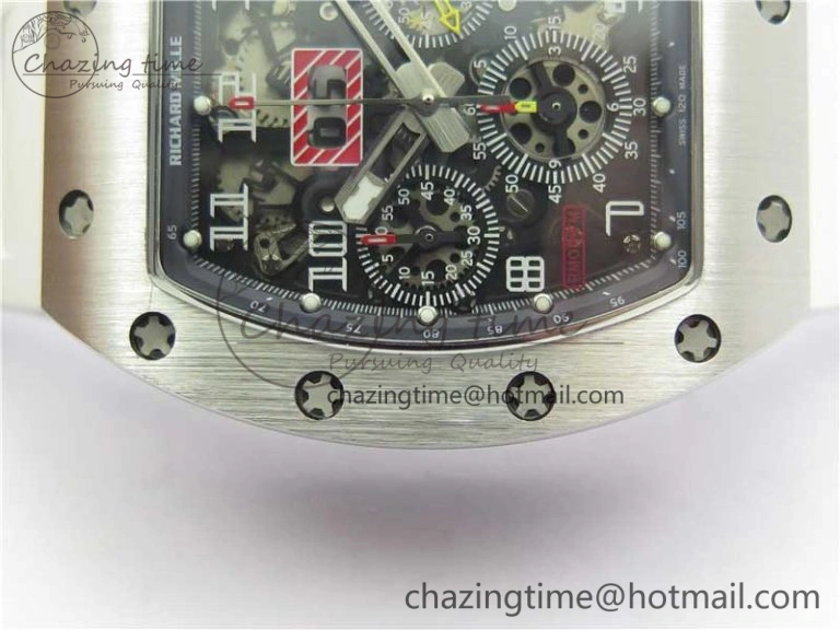 RM011 SS Chrono KVF 1:1 Best Edition Crystal Dial Black on Rubber Strap A7750 V3