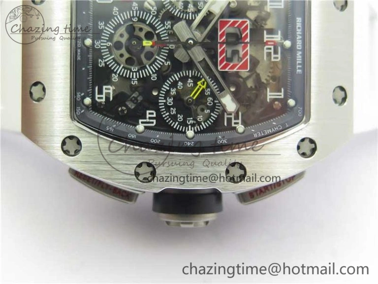 RM011 SS Chrono KVF 1:1 Best Edition Crystal Dial Black on Rubber Strap A7750 V3