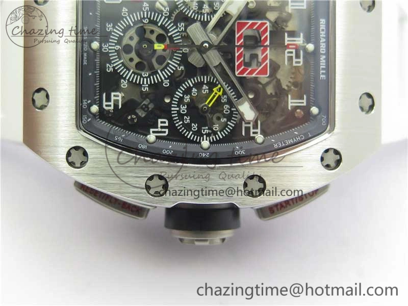 RM011 SS Chrono KVF 1:1 Best Edition Crystal Dial Black on Rubber Strap A7750 V3