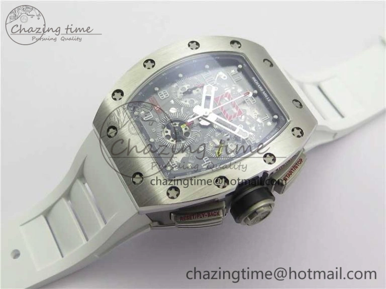RM011 SS Chrono KVF 1:1 Best Edition Crystal Dial Black on Rubber Strap A7750 V3
