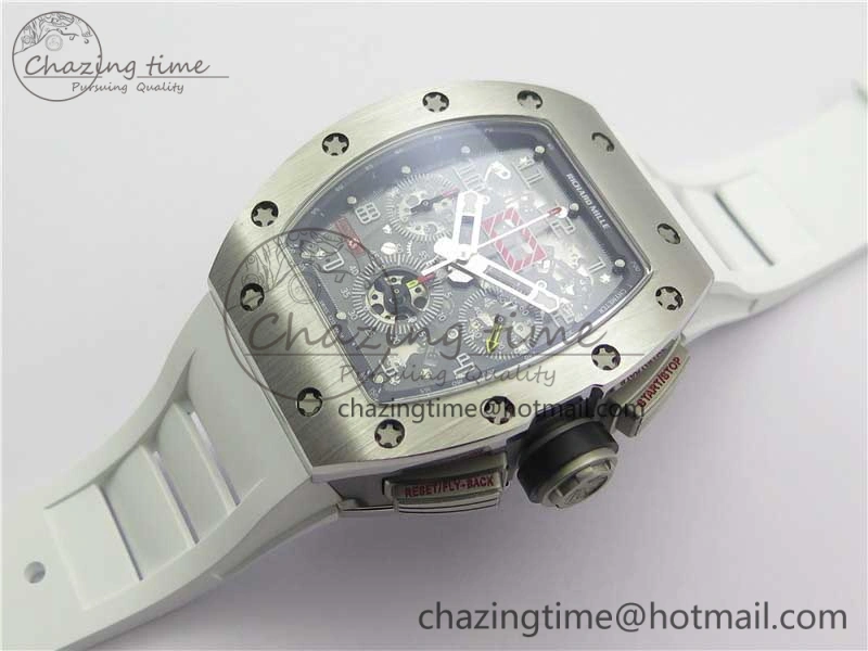 RM011 SS Chrono KVF 1:1 Best Edition Crystal Dial Black on Rubber Strap A7750 V3