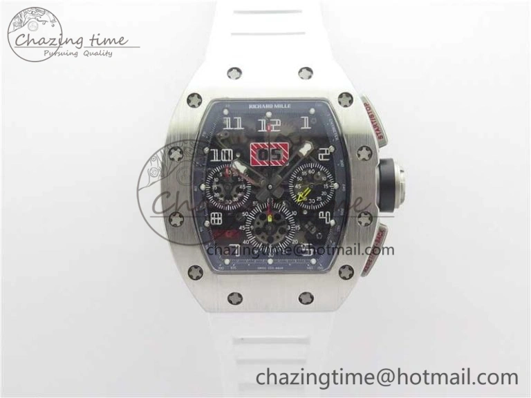 RM011 SS Chrono KVF 1:1 Best Edition Crystal Dial Black on Rubber Strap A7750 V3