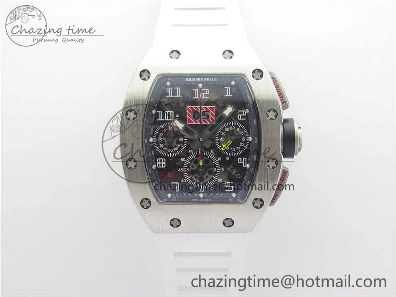 RM011 SS Chrono KVF 1:1 Best Edition Crystal Dial Black on Rubber Strap A7750 V3