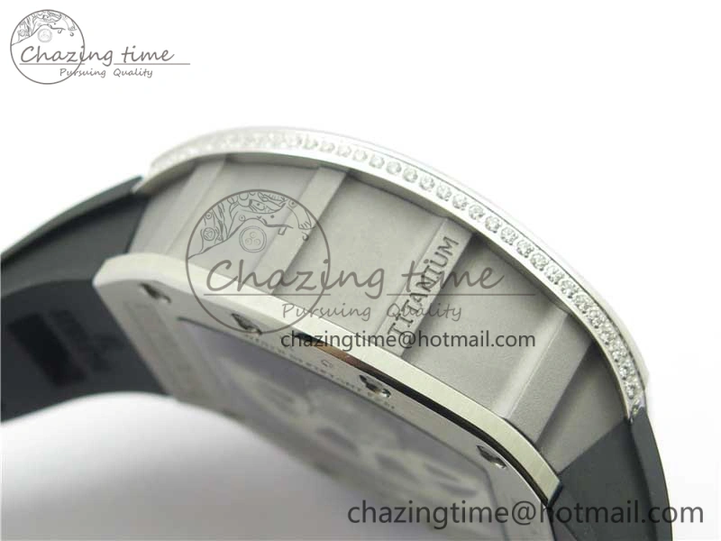 RM011 SS Chrono KVF 1:1 Best Edition Diamonds Bezel Crystal Dial Black on Black Rubber Strap A7750 V3