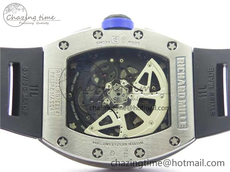 RM011 SS Chrono KVF 1:1 Best Edition Diamonds Bezel Crystal Dial Black on Black Rubber Strap A7750 V3