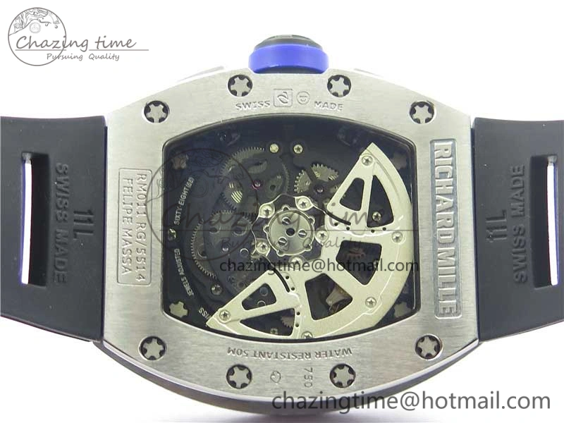 RM011 SS Chrono KVF 1:1 Best Edition Diamonds Bezel Crystal Dial Black on Black Rubber Strap A7750 V3