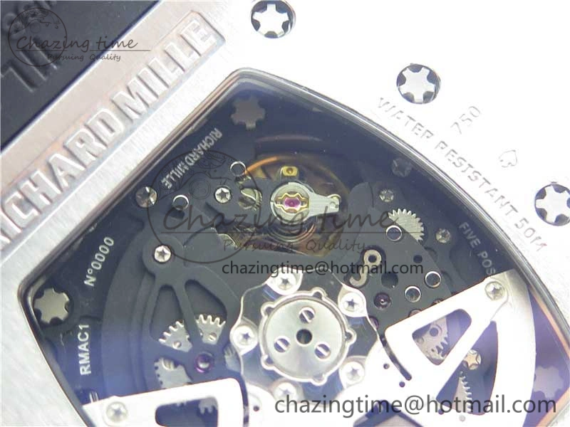 RM011 SS Chrono KVF 1:1 Best Edition Diamonds Bezel Crystal Dial Black on Black Rubber Strap A7750 V3