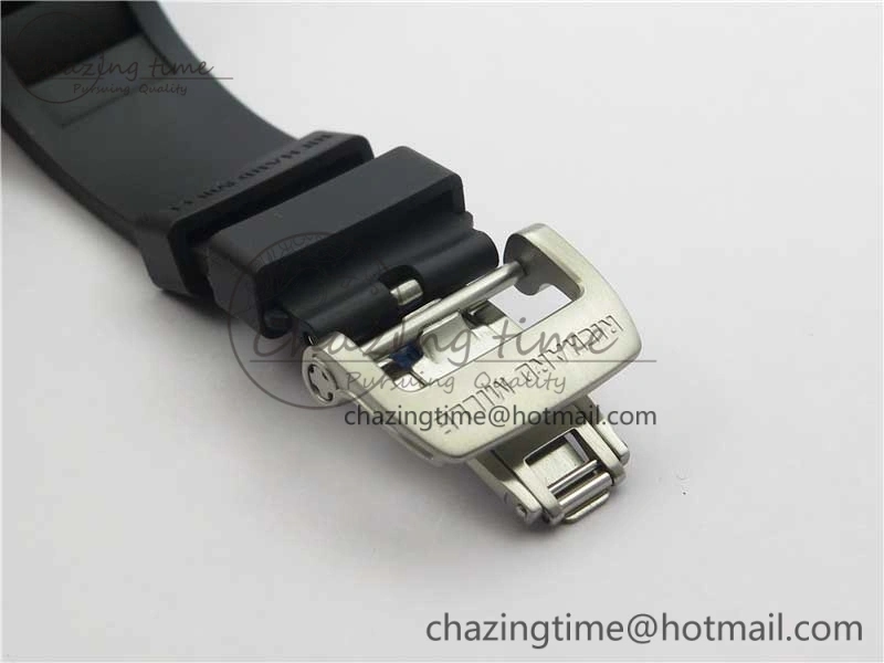 RM011 SS Chrono KVF 1:1 Best Edition Diamonds Bezel Crystal Dial Black on Black Rubber Strap A7750 V3