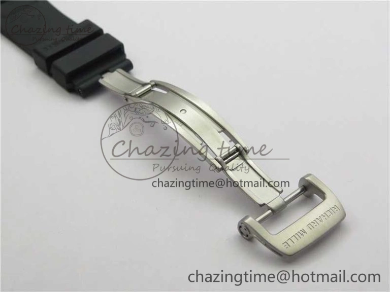 RM011 SS Chrono KVF 1:1 Best Edition Diamonds Bezel Crystal Dial Black on Black Rubber Strap A7750 V3