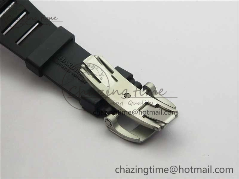 RM011 SS Chrono KVF 1:1 Best Edition Diamonds Bezel Crystal Dial Black on Black Rubber Strap A7750 V3