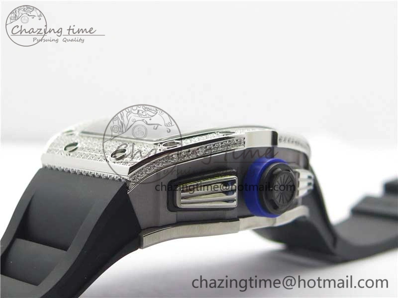 RM011 SS Chrono KVF 1:1 Best Edition Diamonds Bezel Crystal Dial Black on Black Rubber Strap A7750 V3