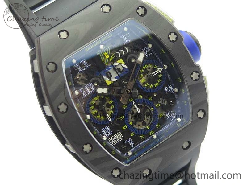 RM011 SS Felipe Massa 10th Anni KVF 1:1 Best Edition Skeleton Dial Blue On Rubber Strap A7750