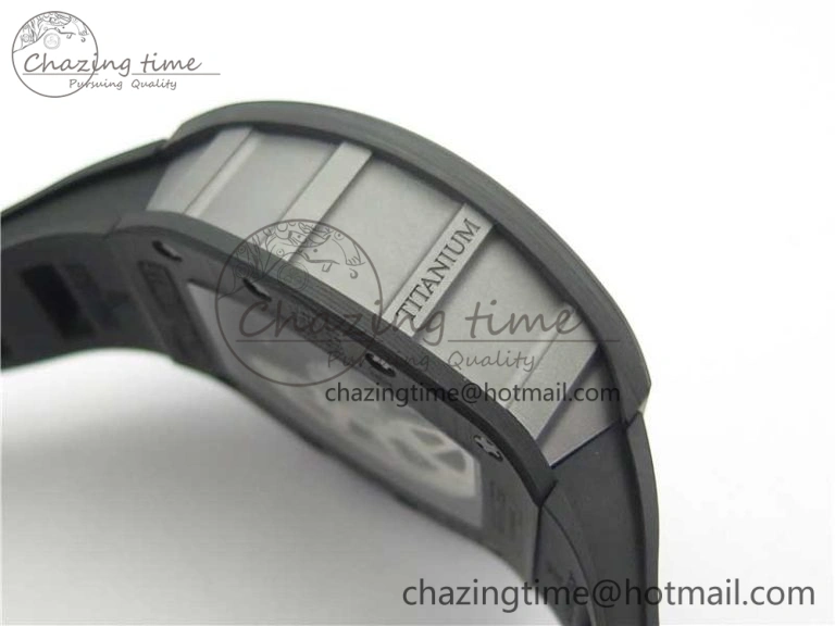 RM011 Titanium Case Carbon Bezel Chronograph KVF 1:1 Best Edition Skeleton Dial Blue Crown on Black Rubber Strap A7750 V2