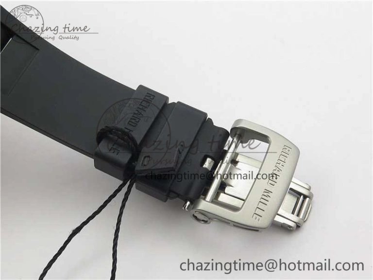 RM011 Titanium Case Carbon Bezel Chronograph KVF 1:1 Best Edition Skeleton Dial Blue Crown on Black Rubber Strap A7750 V2