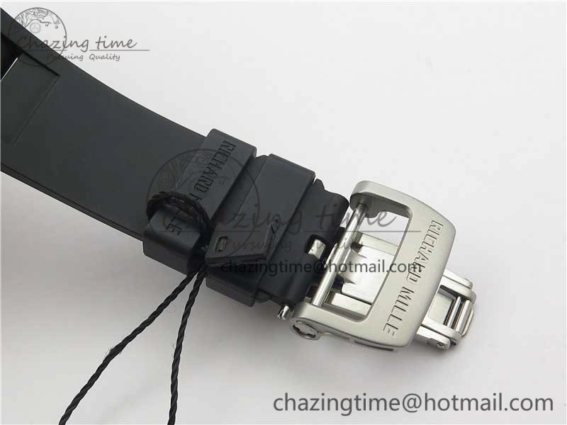 RM011 Titanium Case Carbon Bezel Chronograph KVF 1:1 Best Edition Skeleton Dial Blue Crown on Black Rubber Strap A7750 V2