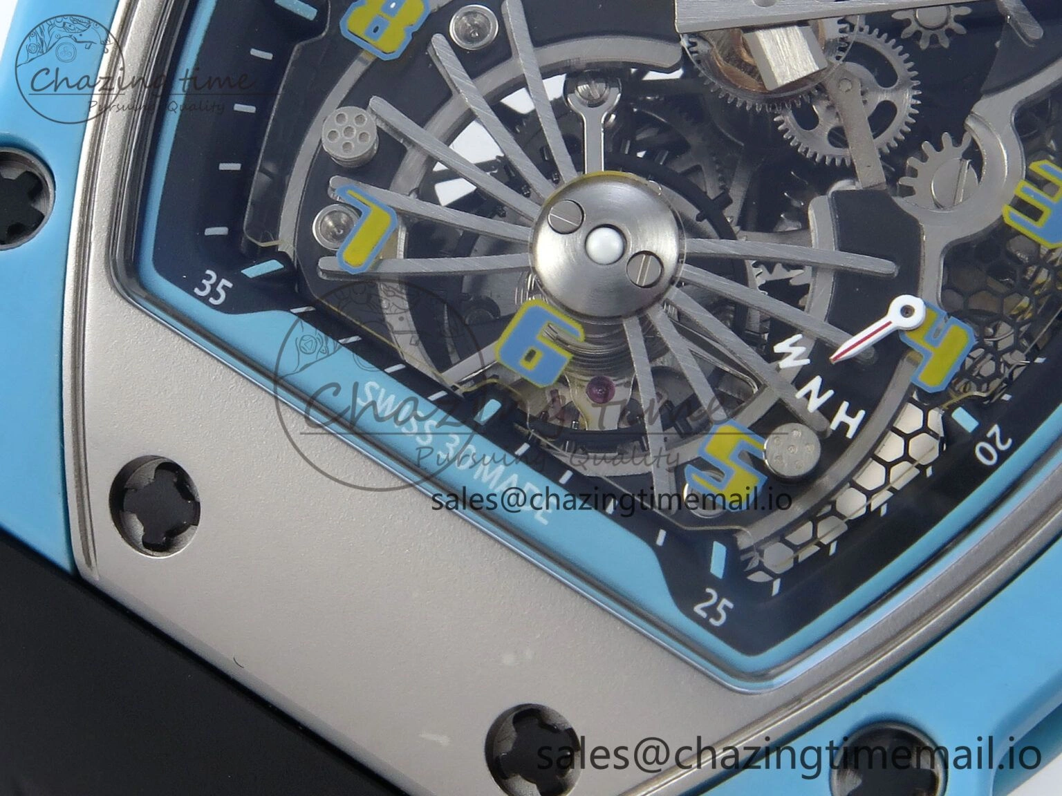 RM021 Tourbillon Blue Quartz Fiber Black Carbon RMF Best Edition on Black Rubber Strap